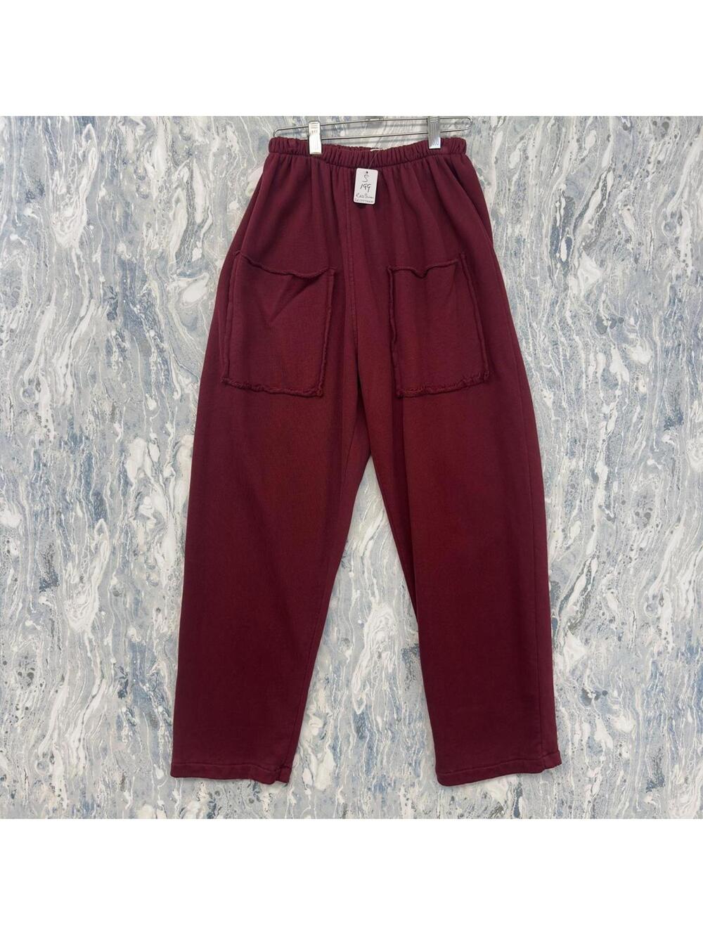 Artsy Boho Minimalist Lagenlook Avant-Garde Burgundy Relaxed Fit Pants (S)